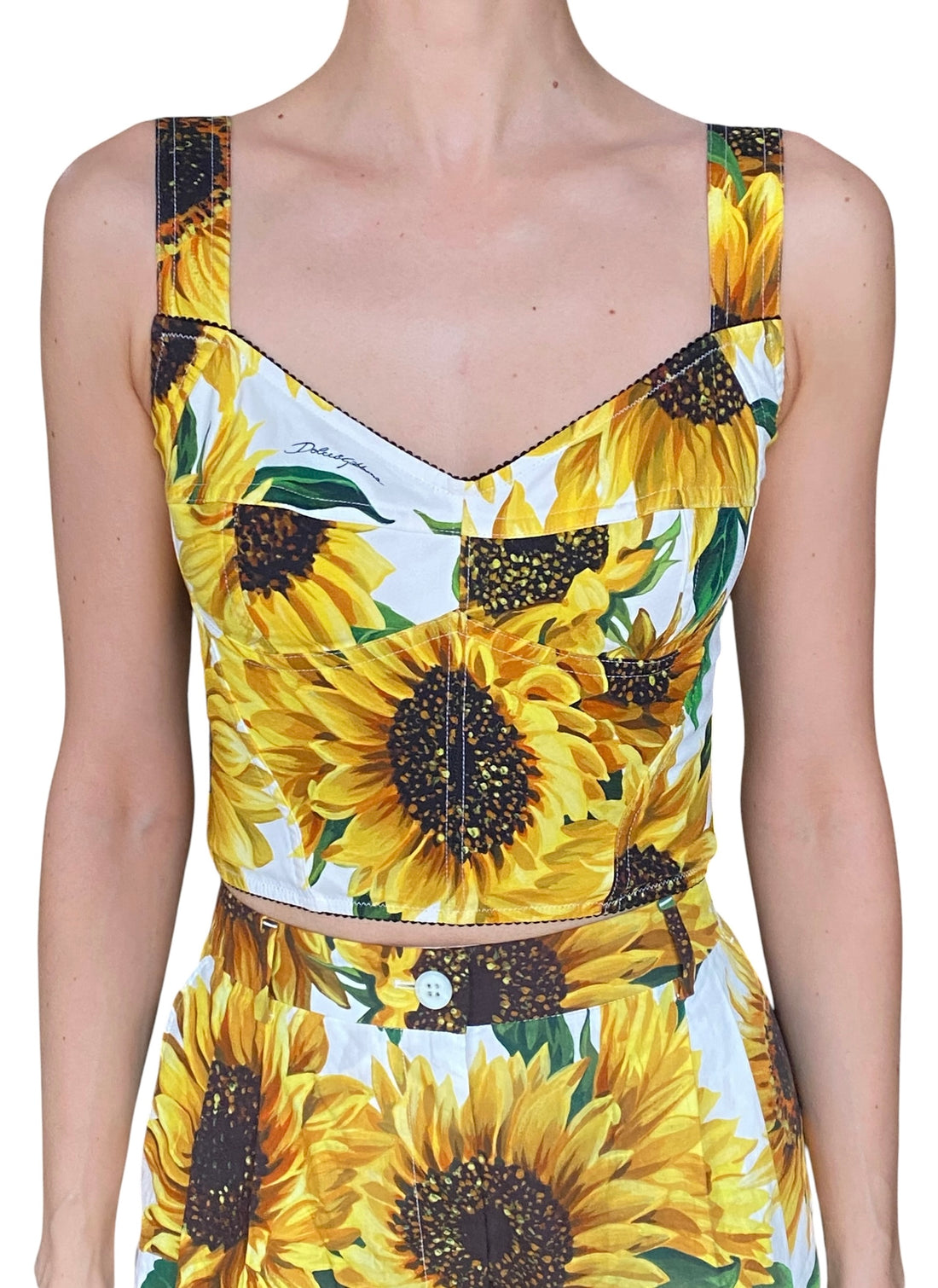 Dolce & Gabbana Yellow Sunflower Printed 2-Piece Bustier Shorts Set - 42 / US 4