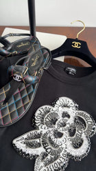 Chanel Black Cotton Camelia Logo Crystal Embellished T Shirt - 38 (S/M)