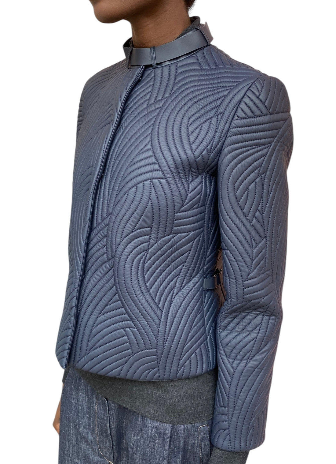 Giorgio Armani Navy Lamb Leather Quilted Jacket - 42 / US 6