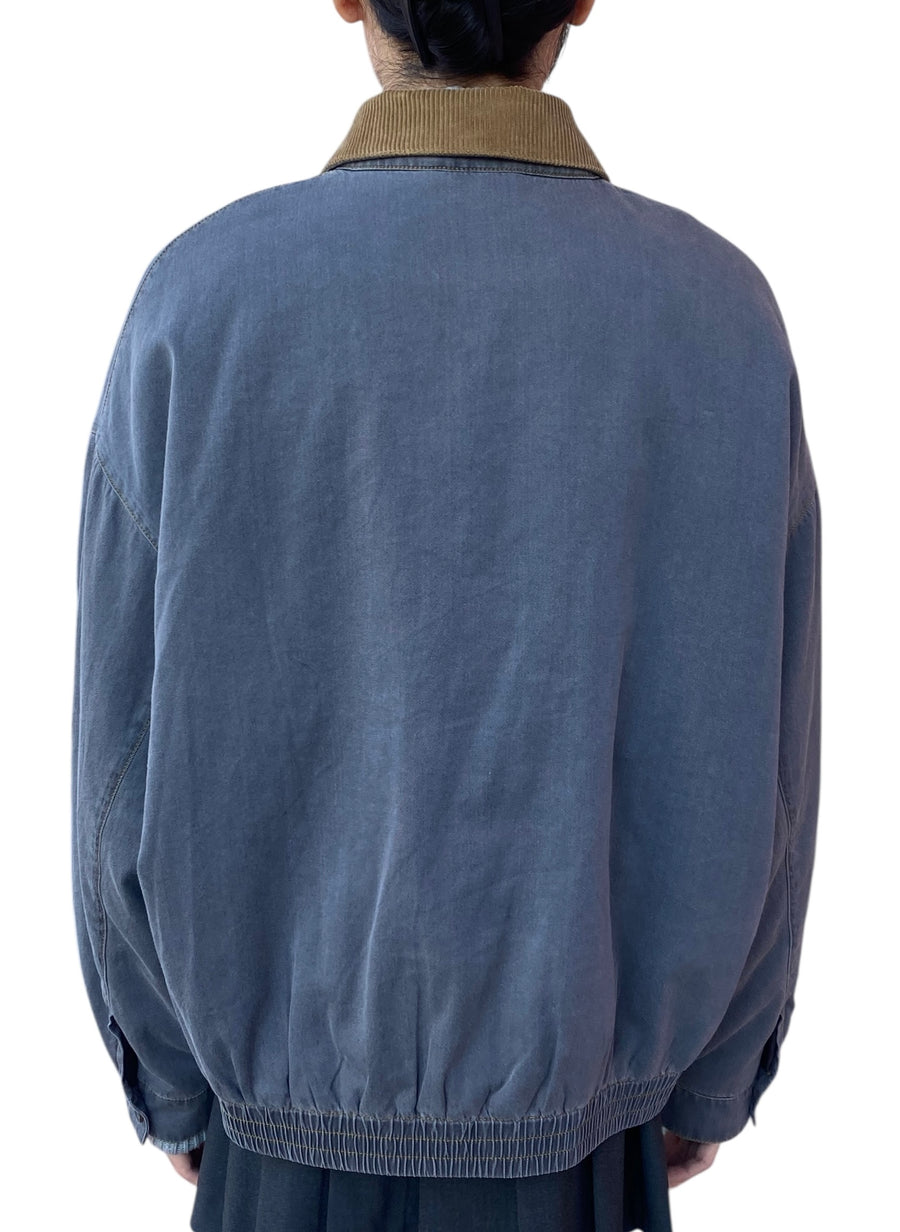 Miu Miu Grey Chambray Jacket with Velvet Collar - 40 / US 6