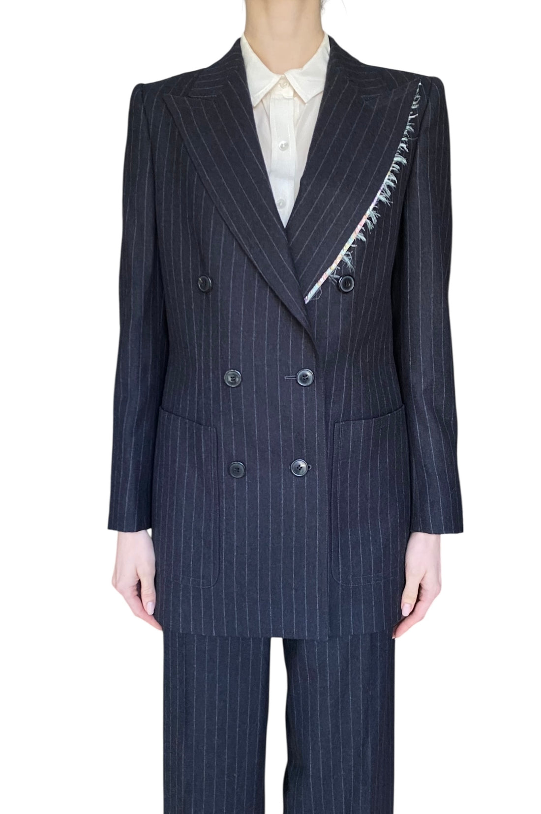 Dries Van Noten Grey Wool Pinstripe Trousers - 38 / US 6