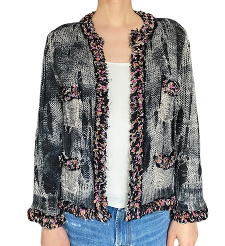 Avant Toi Grey Distressed Tweed Cardigan - L