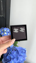 Chanel 22S Black and Ivory Resin CC Stud Earrings
