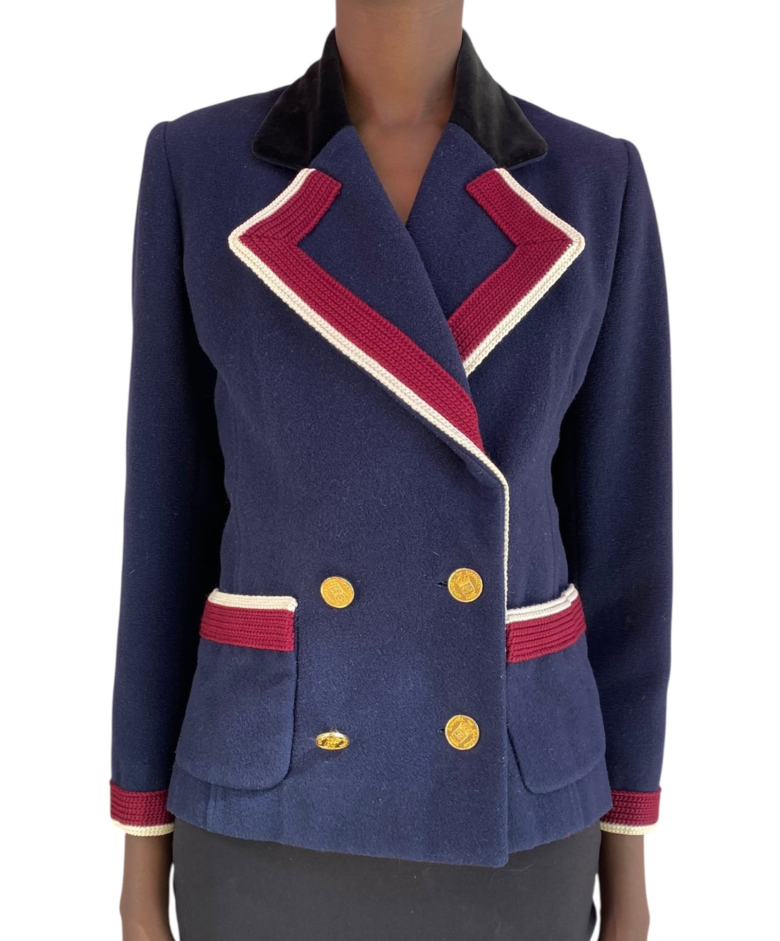 Chanel Vintage Navy Coin Button Double Breasted Jacket - 38 / US 6