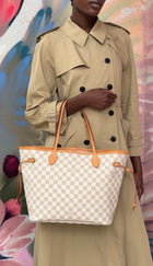 Louis Vuitton White Grey Damier Azur Coated Canvas Neverfull with Hot Stamp MM