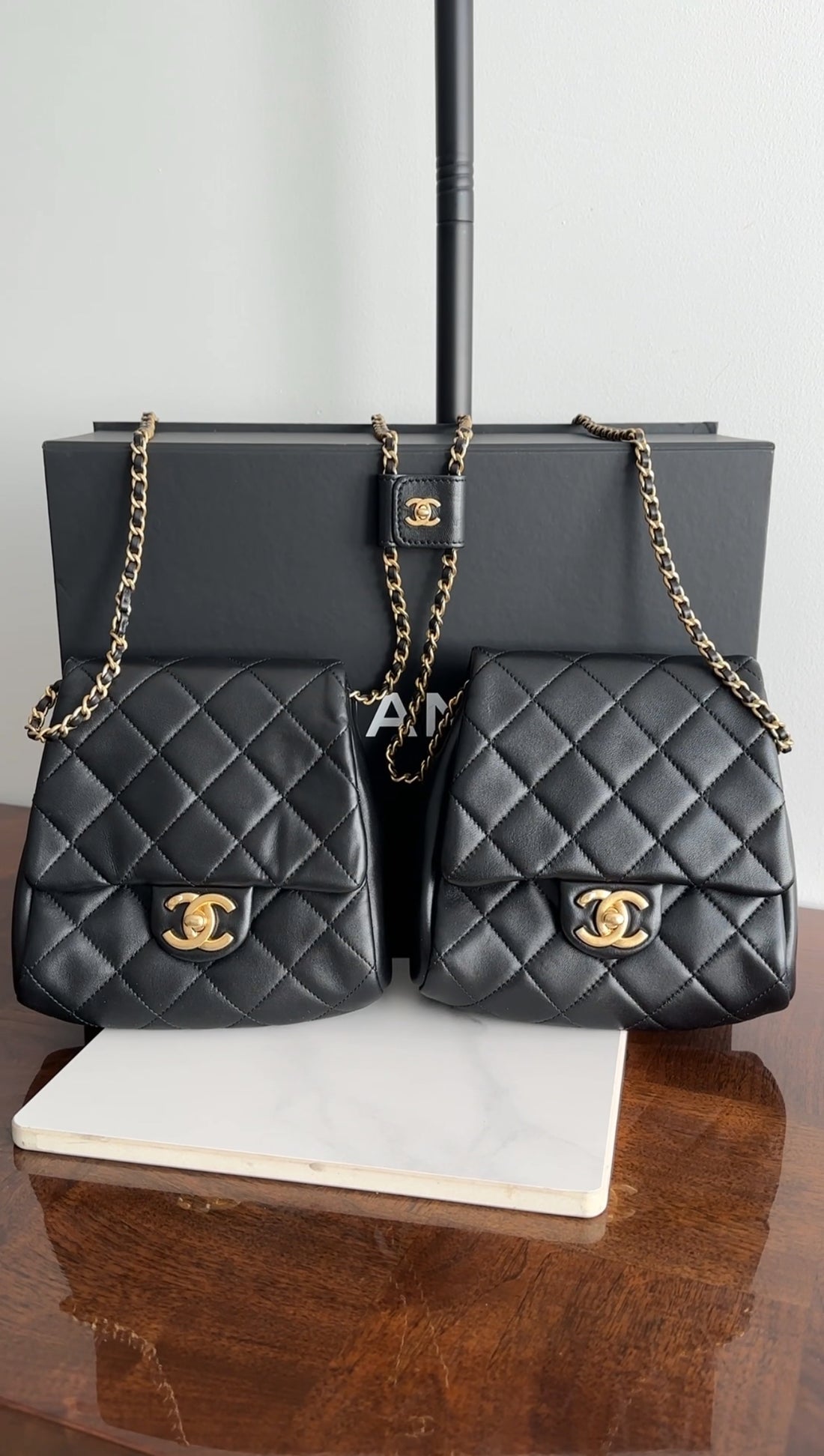 Chanel 19S Runway Black Quilted Lambskin Flap Double Side Pack Bags