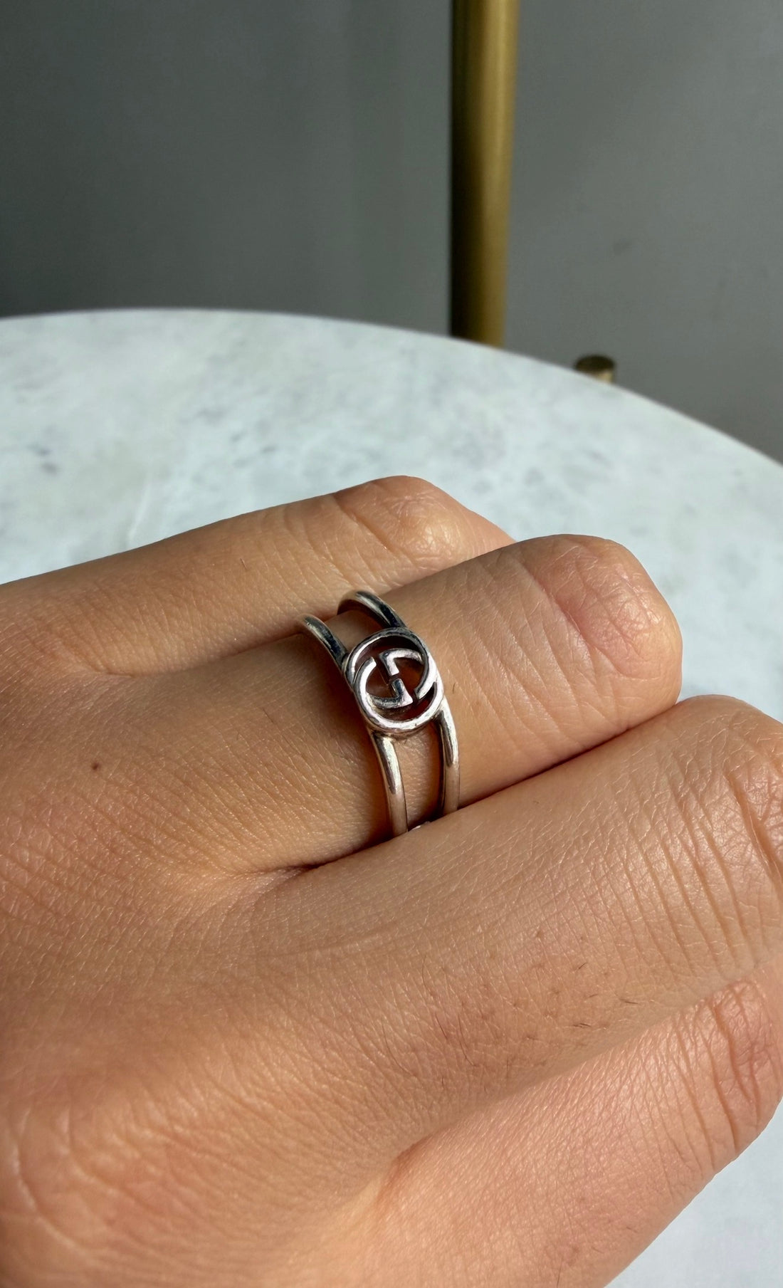 Gucci .925 Sterling Silver Interlocking G Wide Open Band Ring 18
