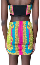 Versace Pink & Green “Borocco Goddess” 2-Piece Silk Bralette / Skirt Set - 40 / US 4
