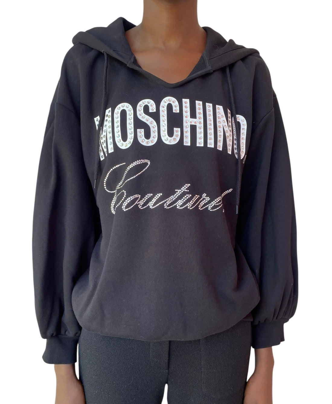 Moschino Black Crystal Logo Hoodie - US 8