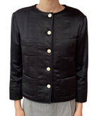 Chanel Black Quilted Silk Satin Faux Fur Trim Jacket - 42 / US 6