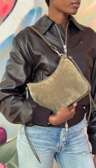 Phoebe Philo Dark Olive Green Small Gig Suede Shoulder Bag