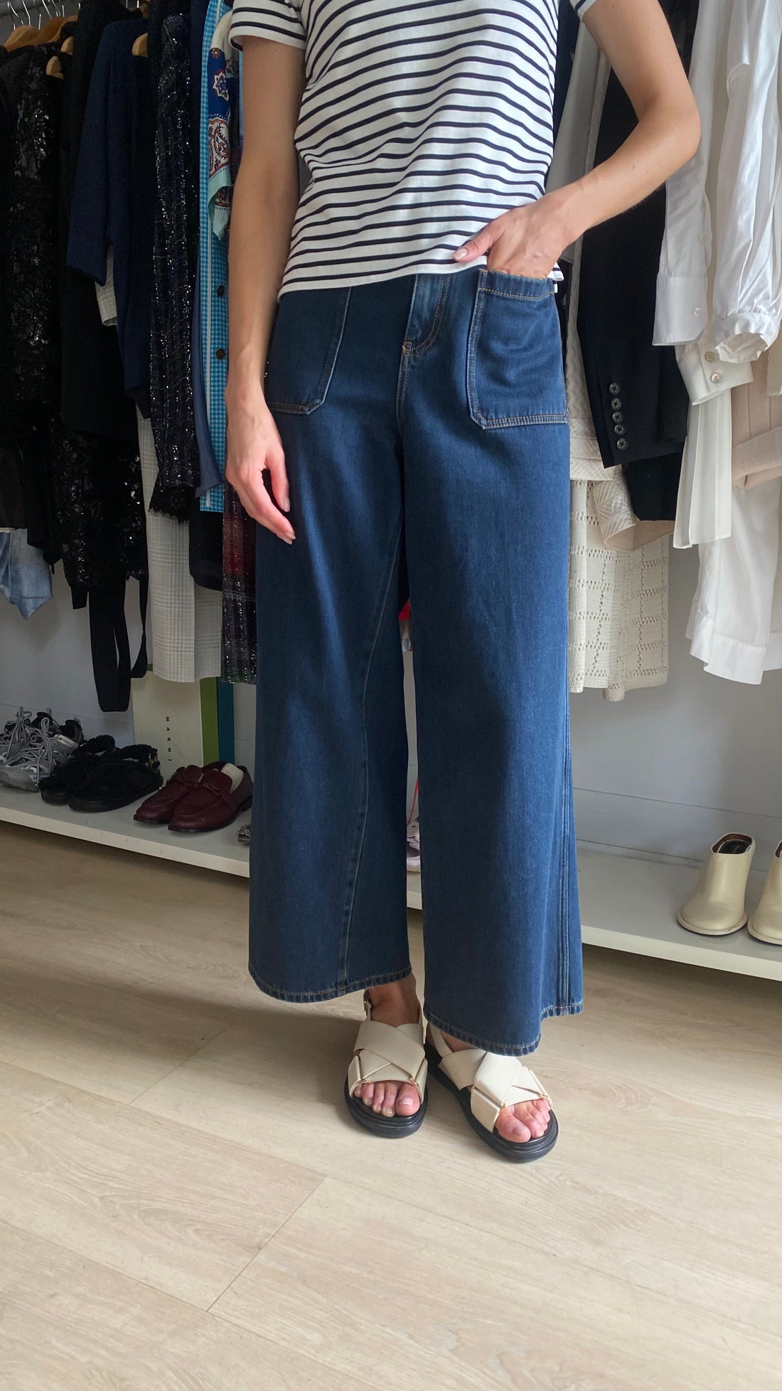 Christian Dior Blue Pocket Front Wide Leg Denim - W31