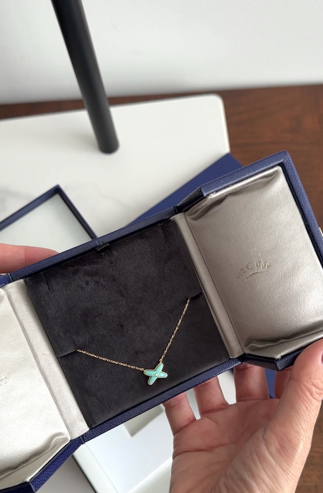 Chaumet 18k Rose Gold Diamond Turquoise Jeux de Liens Pendant Necklace