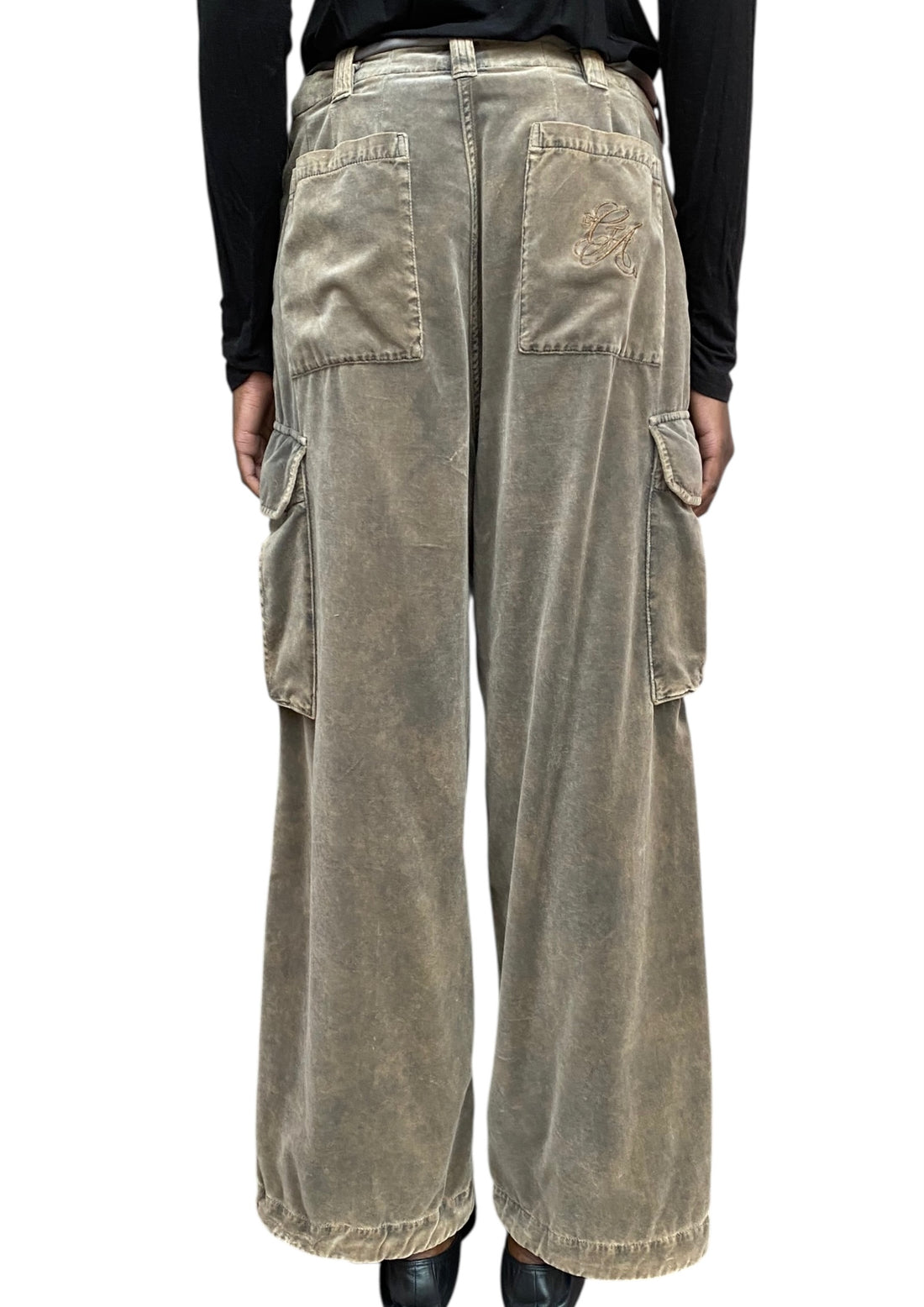 Giorgio Armani Beige Velvet Cargo Trousers - 42 / US 6