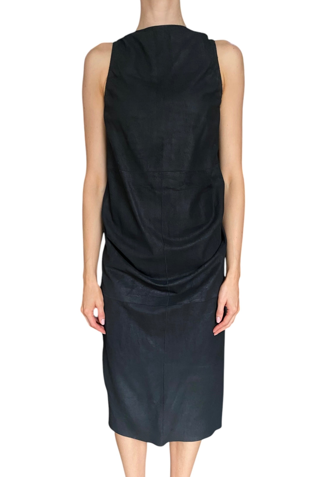 Rick Owens Black Island SS13 Leather Smocked Draped Dress - IT 42 / US 8