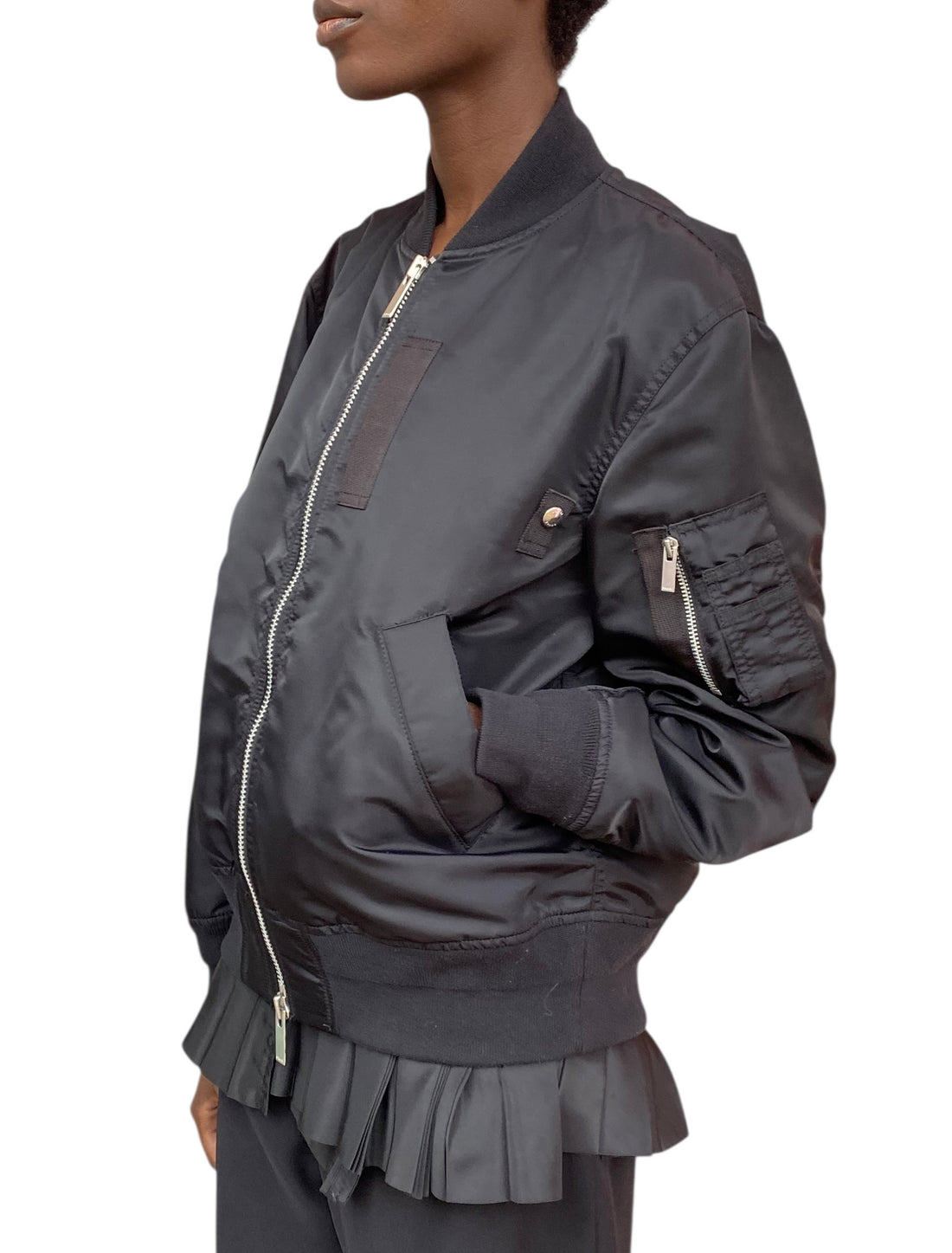 Sacai Black Peplum Lined Bomber Jacket - JP 1 / US 6