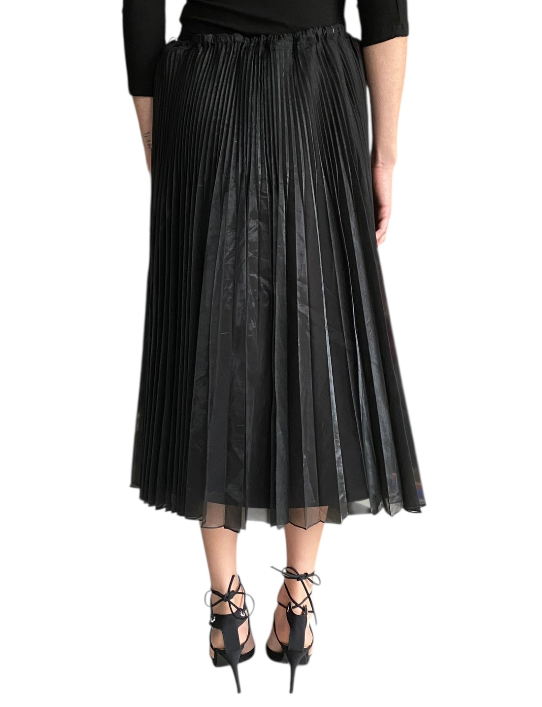 Fendi Black Pleated Drawstring Midi Skirt - US 8