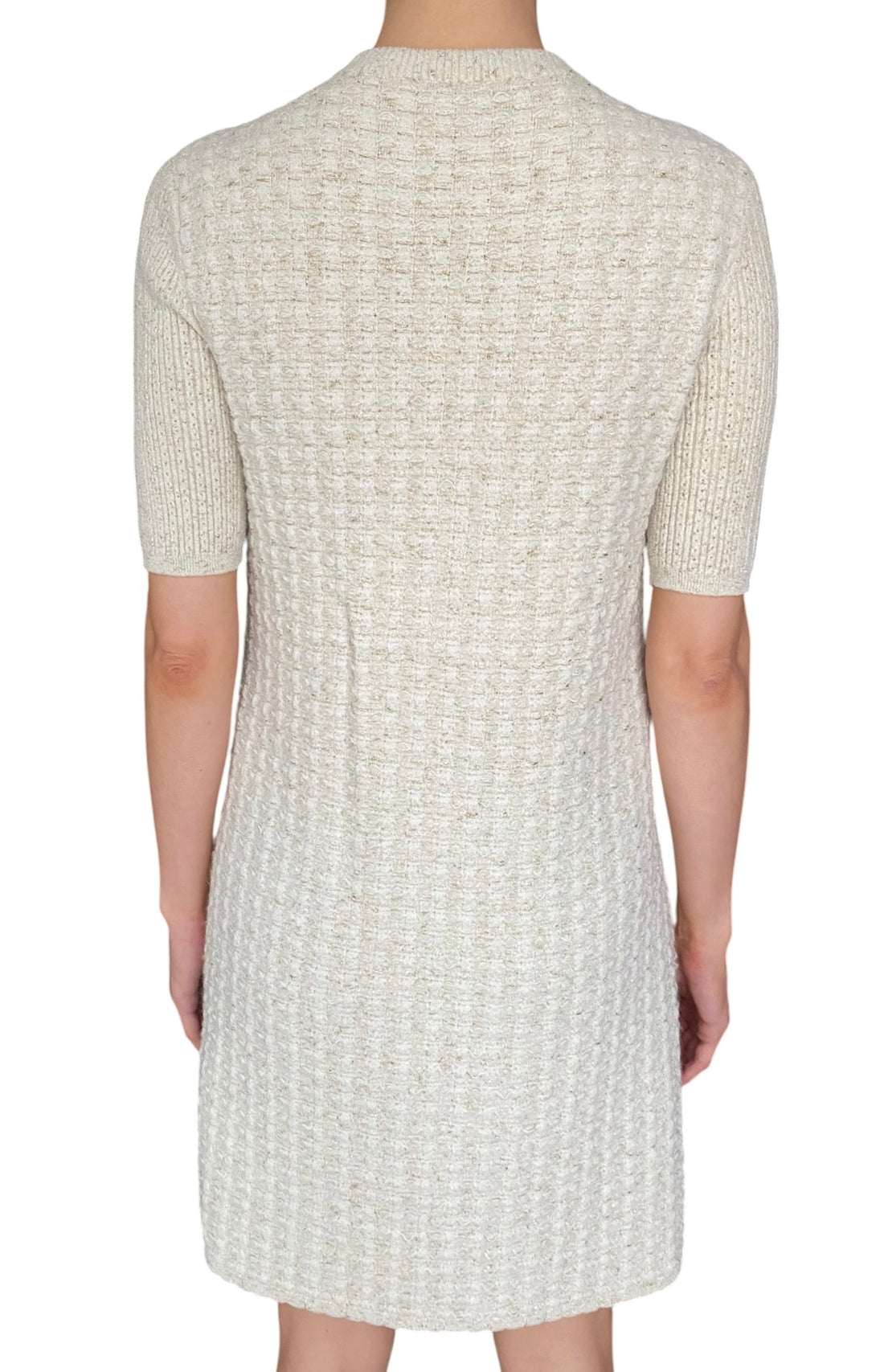 Chanel 17A Ivory Metallic Houndstooth Tweed Knit Mini Dress - FR 36 / US 2-4
