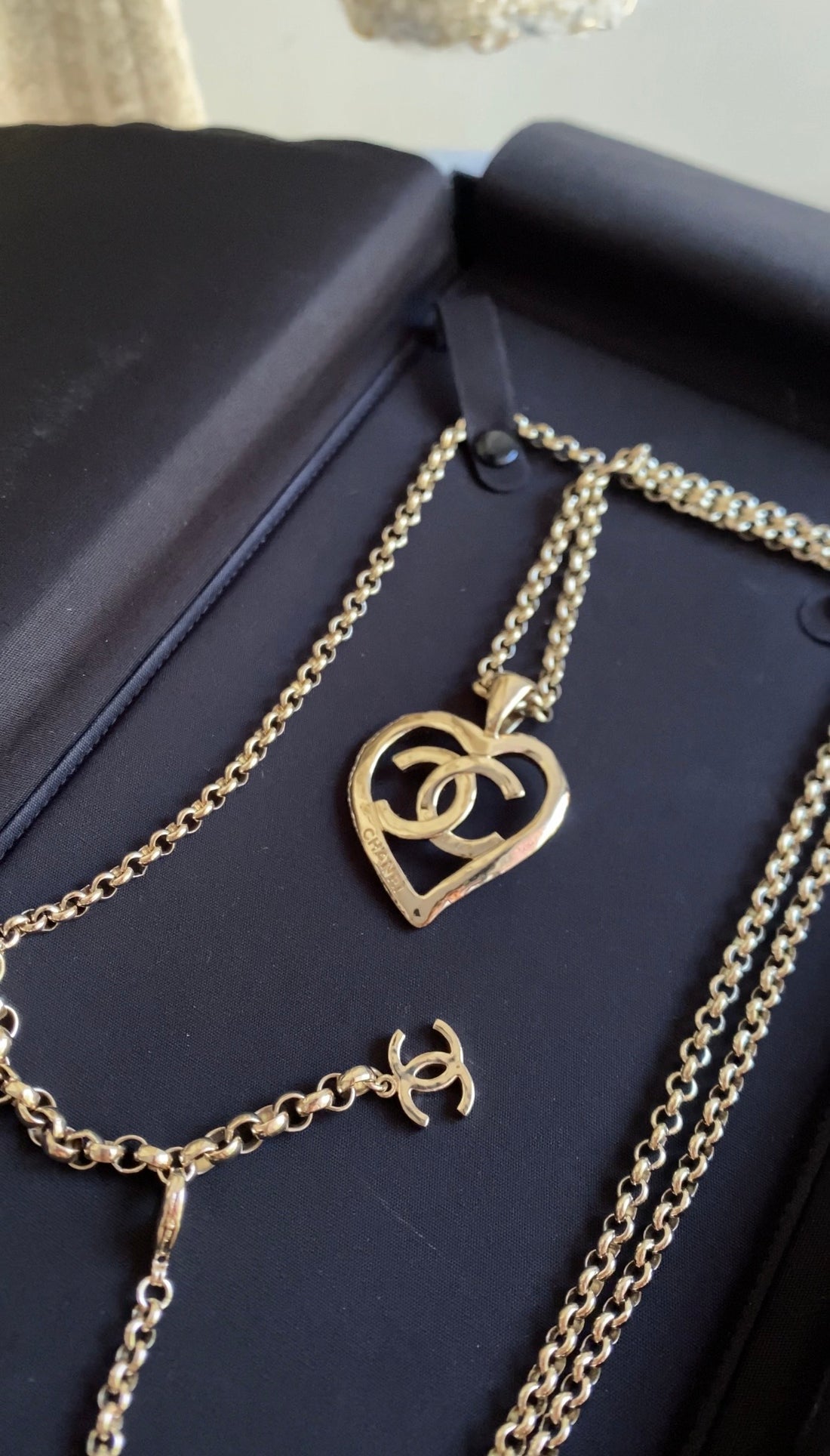 Chanel Light Gold Tone B22 P Chain Belt with CC Dangling Heart