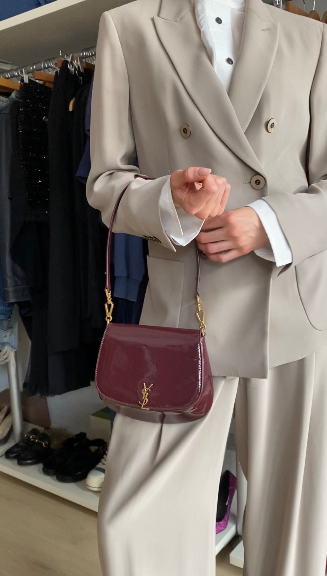 Saint Laurent Burgundy Patent Leather Voltaire Shoulder Bag