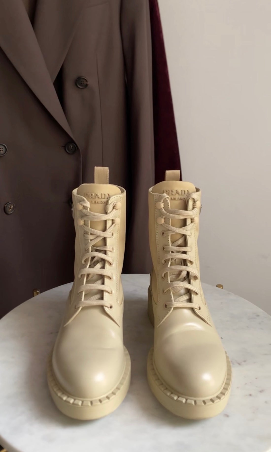 Prada Beige Re-Nylon Leather Metal Triangle Logo Combo Desert Boot - 39