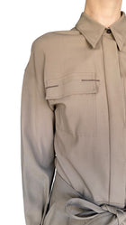 Brunello Cucinelli Khaki Wool Long Sleeve Belted Jumpsuit - M / US 6
