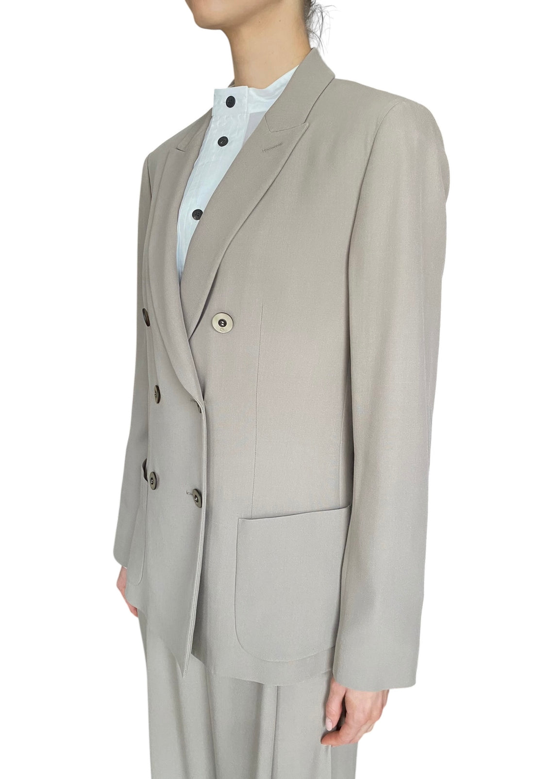 Giorgio Armani Taupe Double Breasted Silk Blazer - 44 / US 8-10