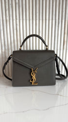 Saint Laurent Mini Cassandra Slate Grey Leather Top Handle Bag