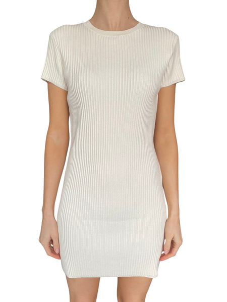 Anine Bing Ivory Ribbed Short Sleeve Mini Dress - M / US 6