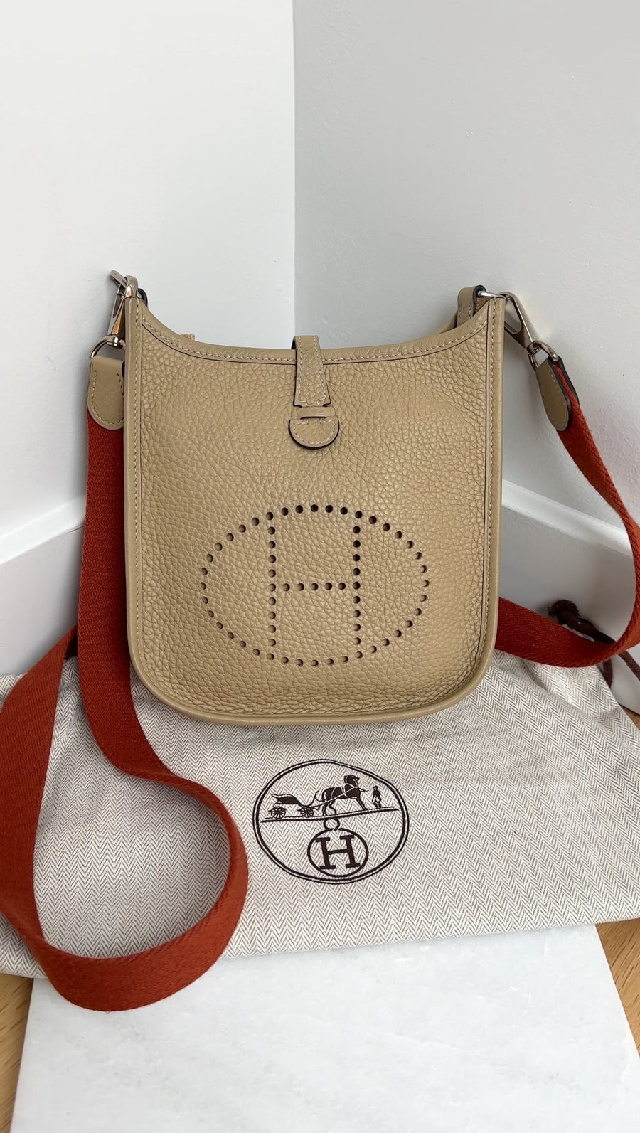 Hermes Evelyne TPM Trench / Cuivre Taurillon Clemence  Leather Crossbody Bag