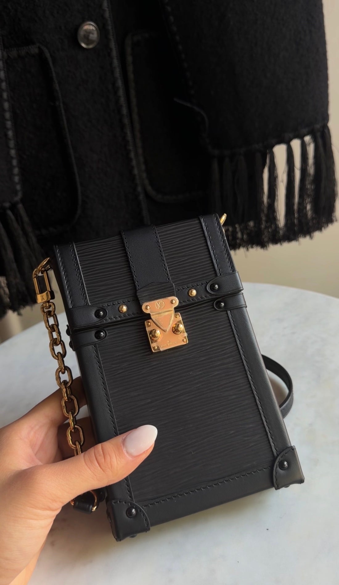 Louis Vuitton Black Epi Leather Vertical Trunk Small Pochette Bag