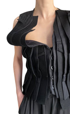 Sacai Charcoal Asymmetrical Pinstripe Patchwork Vest - JP 2 / US 4-6