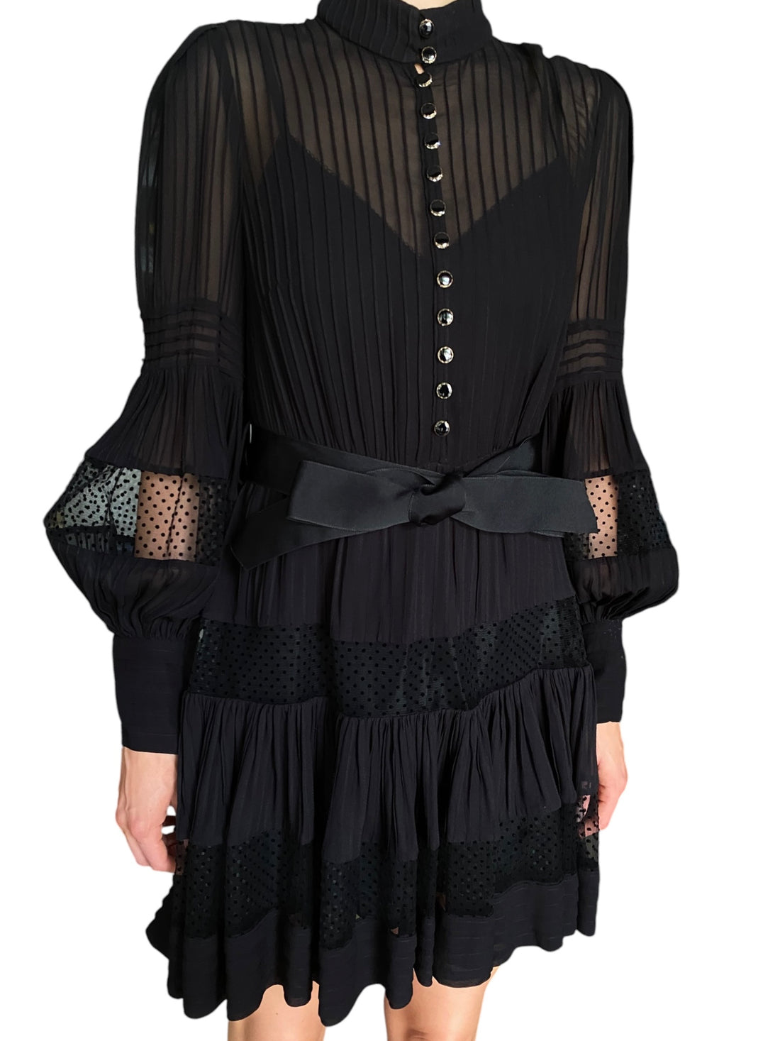 Zimmermann Black Sheer Spliced Mesh Mini Dress - 0 / XS / US 2-4