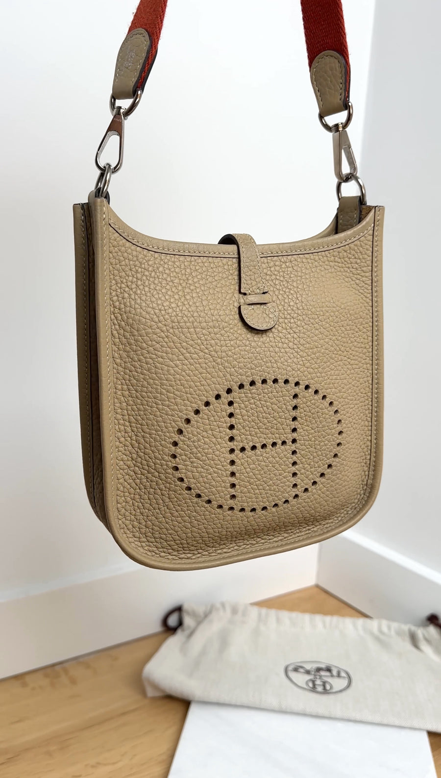 Hermes Evelyne TPM Trench / Cuivre Taurillon Clemence  Leather Crossbody Bag