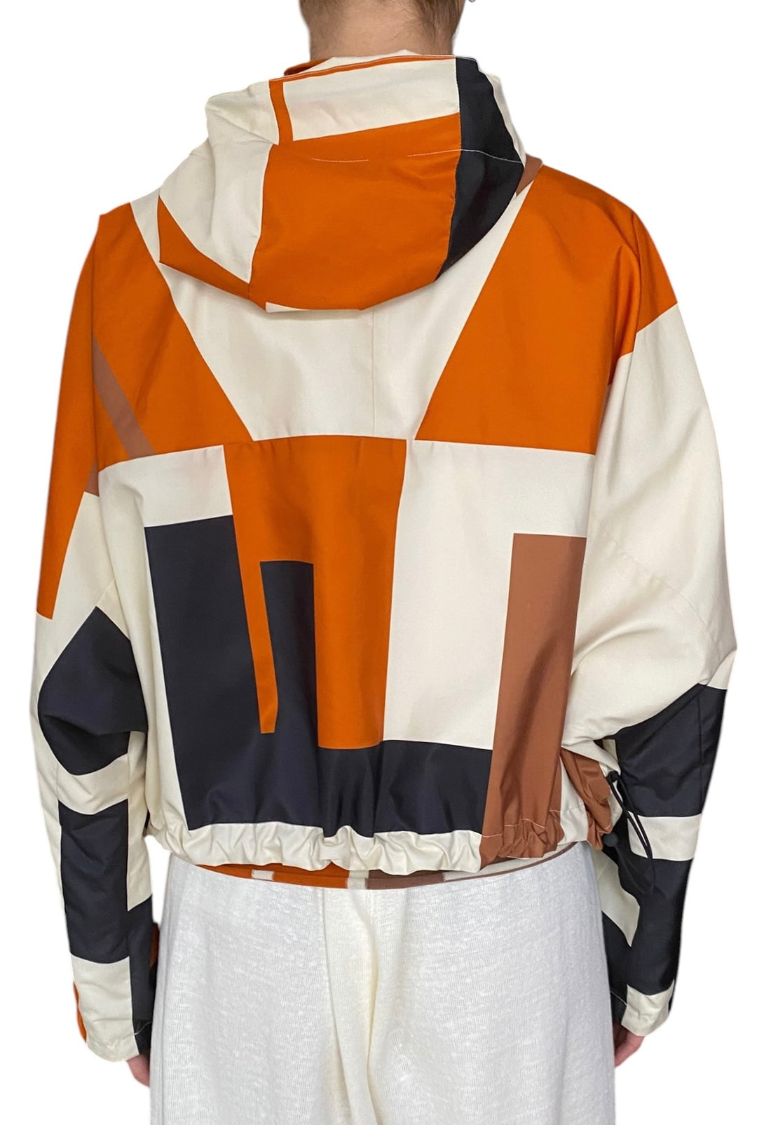 Fendi Orange Geo Puzzle Print Reversible Cropped Hooded Rain Jacket - M / 8-10