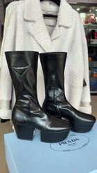 Prada Black Stretch Nappa Leather Platform Block Heel Boots - 37
