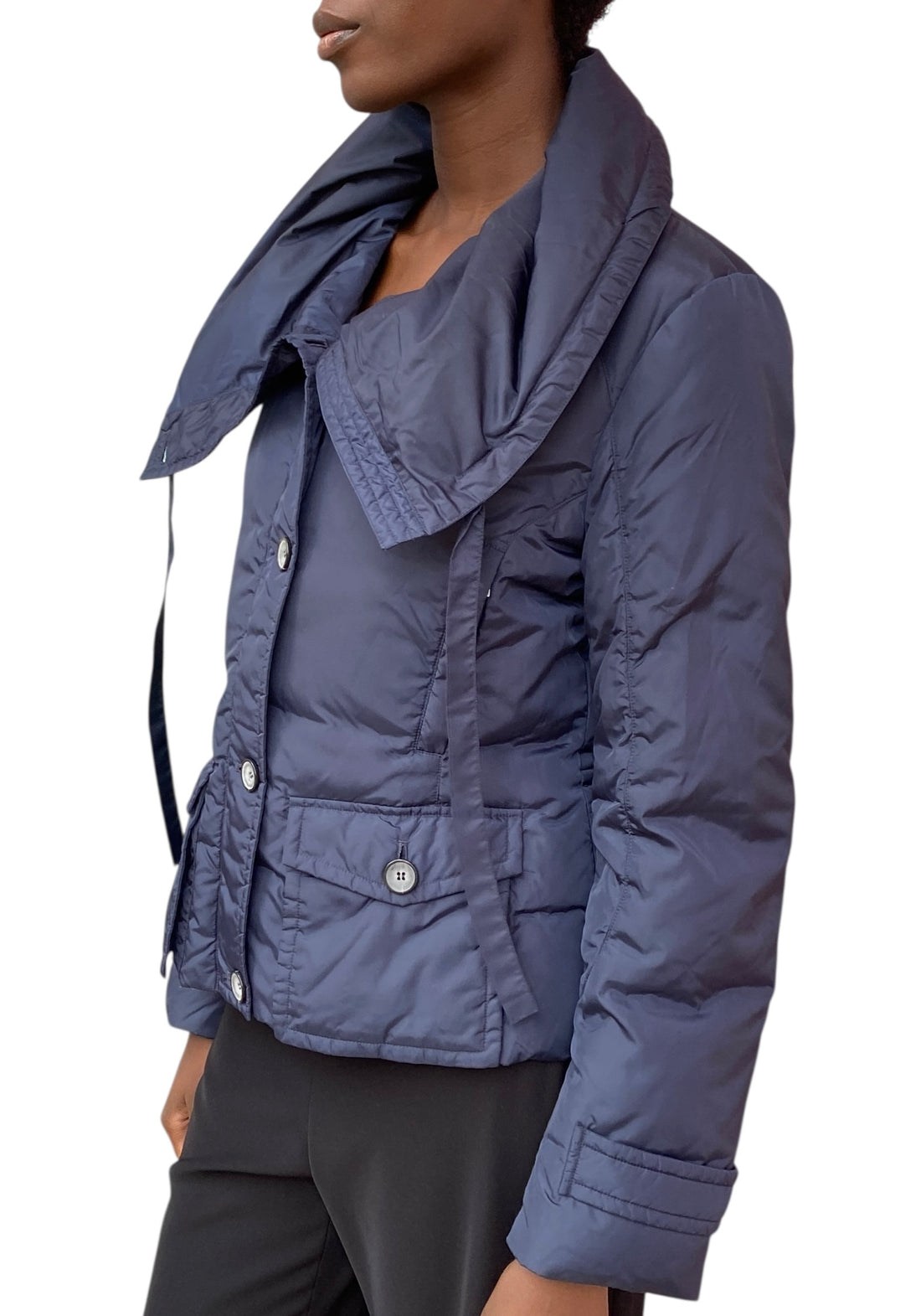 Weekend Max Mara Navy High Collar Puffer Jacket - 44 / US 10