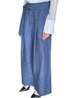 Brunello Cucinelli Blue Linen Belted Wide Leg Trousers - IT 42 / US 6