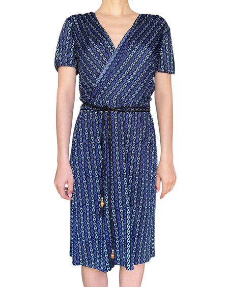Gucci Tom Ford Blue Chain Link Printed Wrap Dress - L