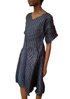 Issey Miyake Navy Striped Pleated Dress