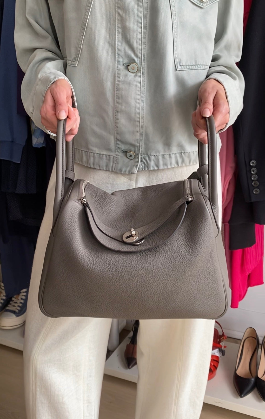 Hermes Etaine Clemence Leather Lindy 30 Two Way Bag 2020 PHW