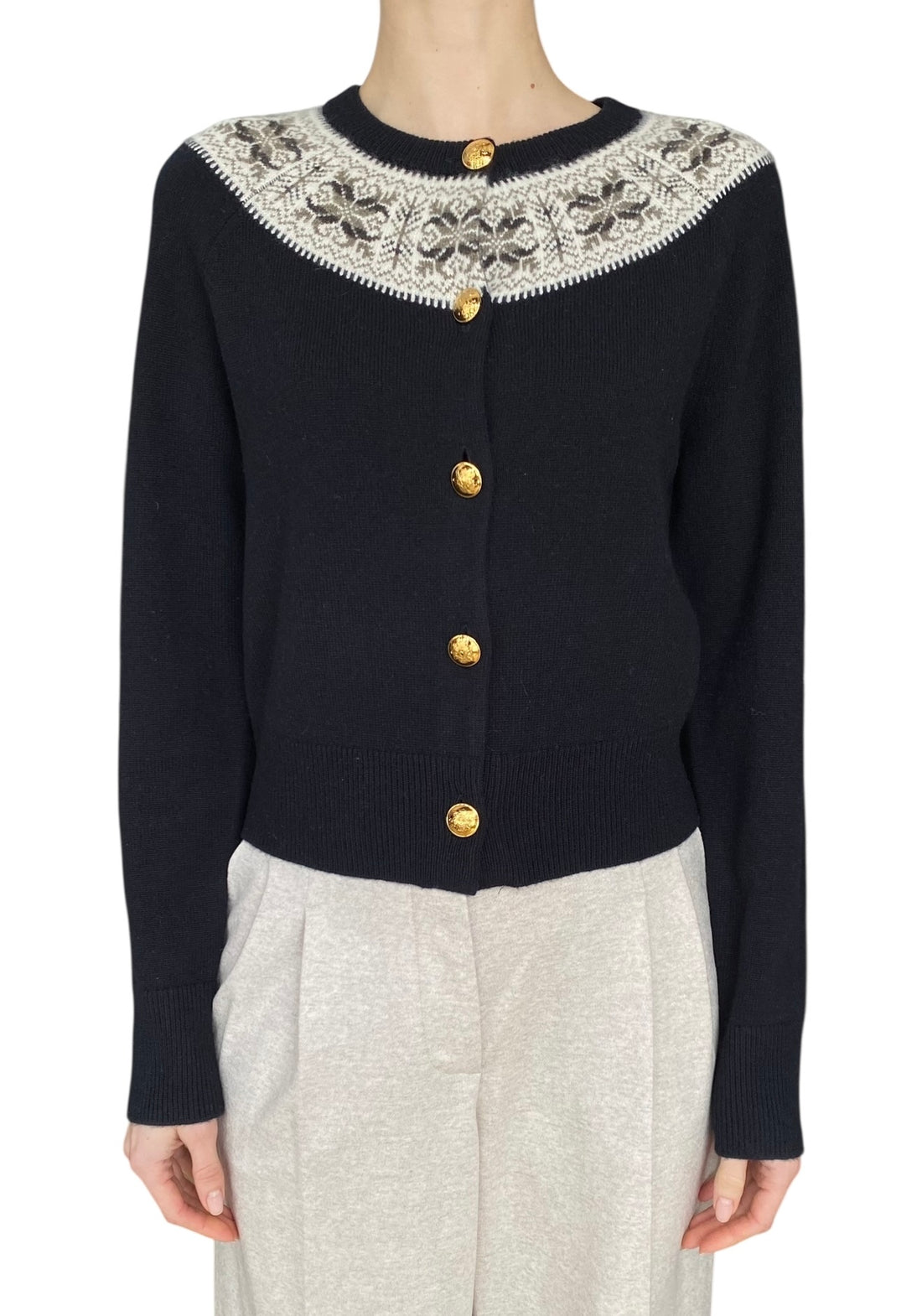 Nili Lotan Navy “Joséfa Fair Isle”Cashmere Cardigan - M