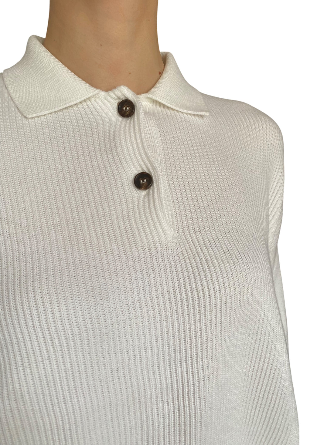 Brunello Cucinelli White Knit Ribbed Polo Sweater - S