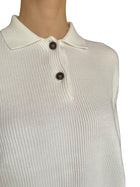 Brunello Cucinelli White Knit Ribbed Polo Sweater - S