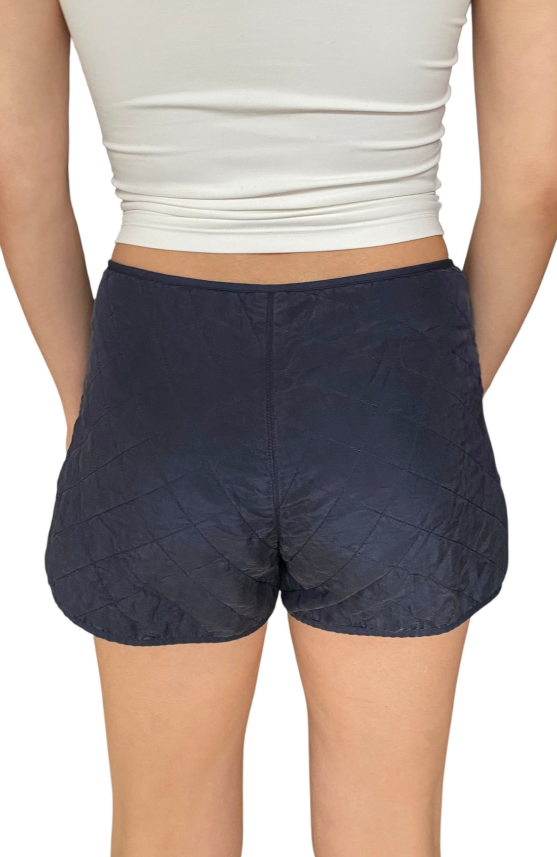 Dior Navy Quilted Distressed Silk Zipper Short Shorts - IT 42 / US 6