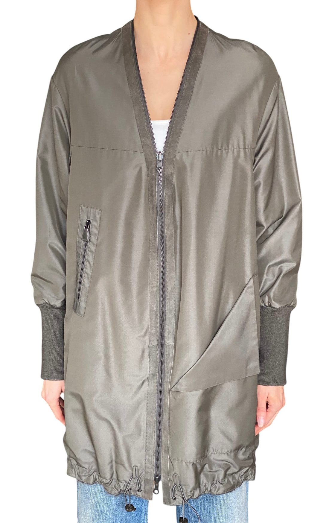 Akris Army Green Sable Fur Reversible Zip Coat - US 6