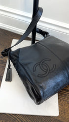Chanel Vintage 1997 Black Leather CC Small Hobo Shoulder Bag
