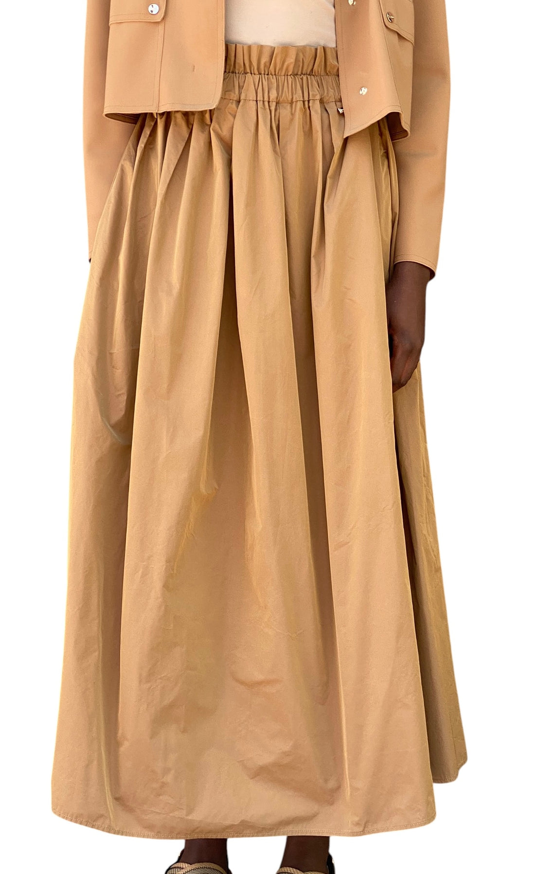 Herno Camel Pleated Nylon Maxi Skirt - 40 / US 6-8