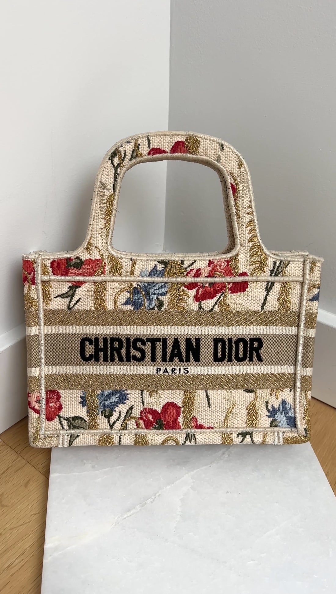 Christian Dior Mini Hibiscus Embroidered Floral Book Tote Bag