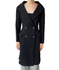 Prada Black Shetland Wool Double Breasted Coat - 42 / US 6 – I